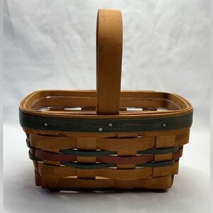 Longaberger 1990 Small Rectangular Brown, Red and Green Basket, Signed!